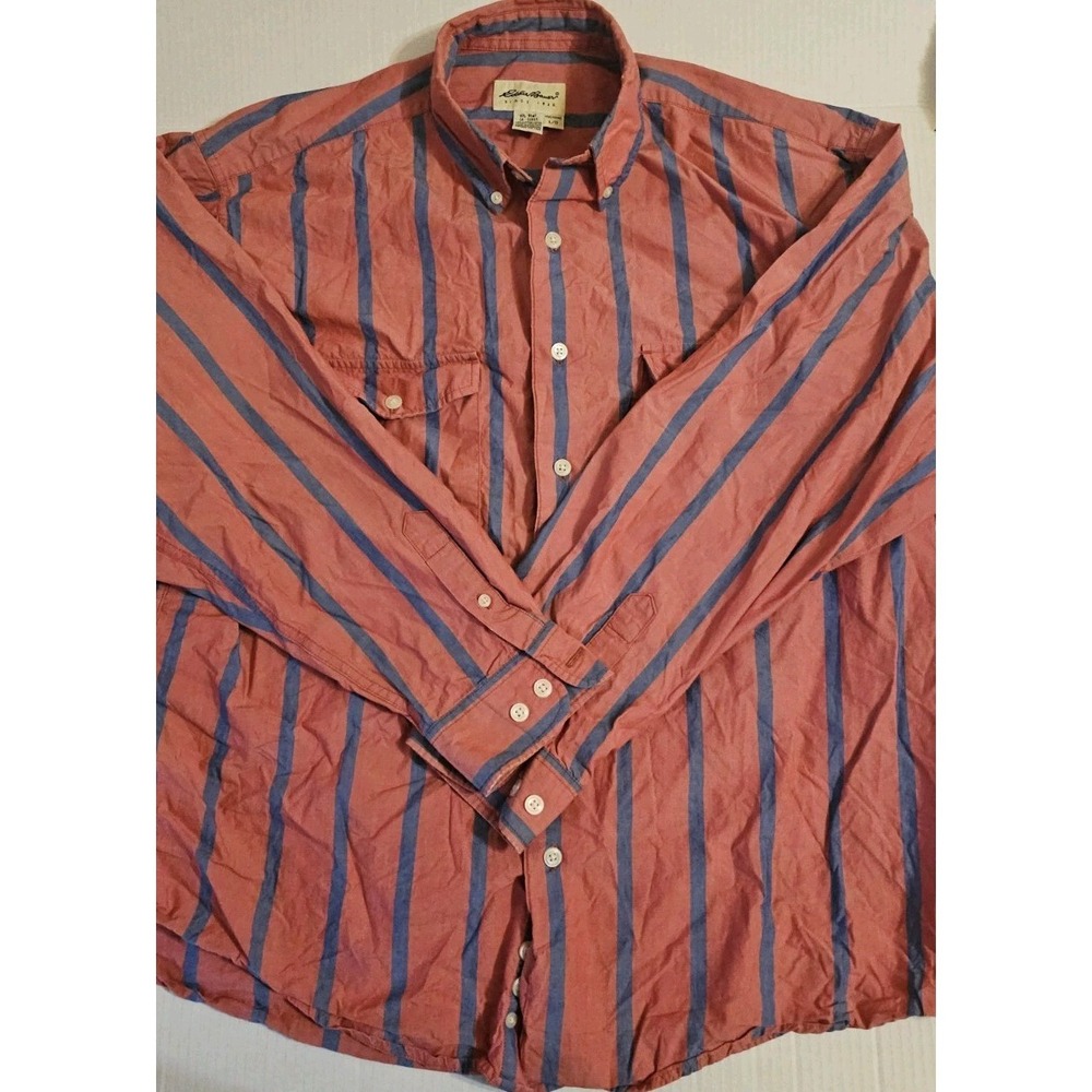 Eddie Bauer Men's Rufton Twill Red Blue Button Up Pocket Shirt Size L